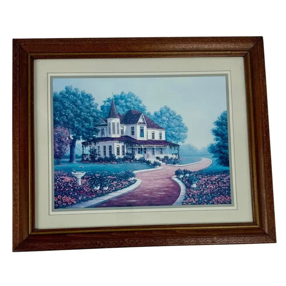 Vintage Victorian House Garden Framed Print Ornate Wood Cottagecore Wall Art